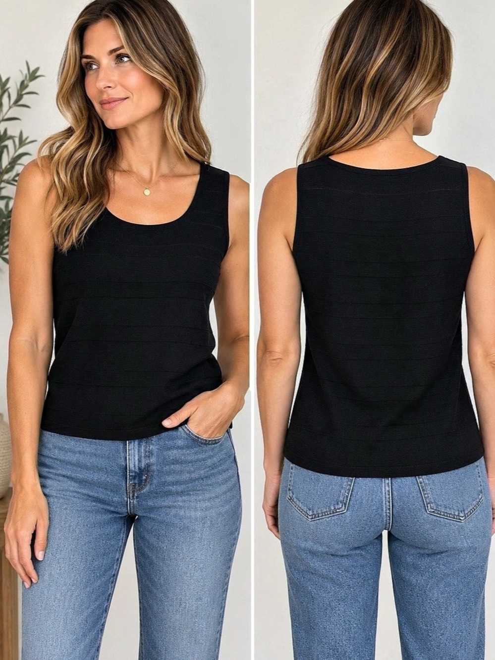 St. John Black Knit Tank Top Shell Black Sleeveless Tank Top Like New